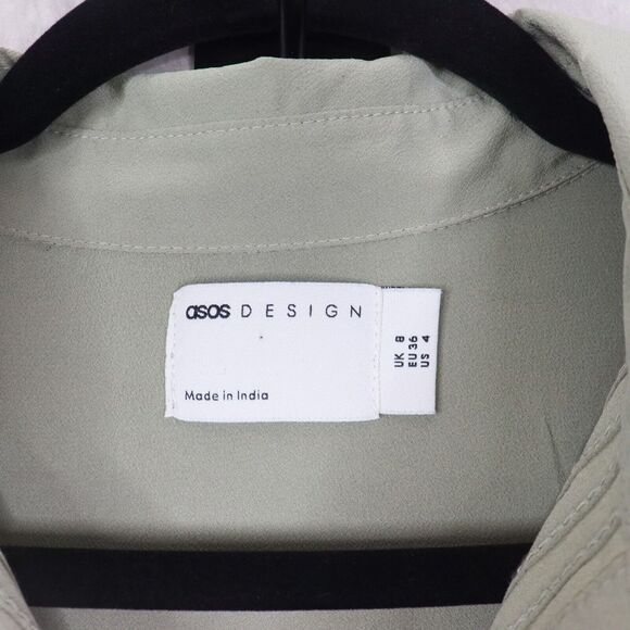 Asos Maxi Dress Womens Size 4 Green Teired Collared 3/4 Sleeve Puff Button Front - Picture 3 of 6